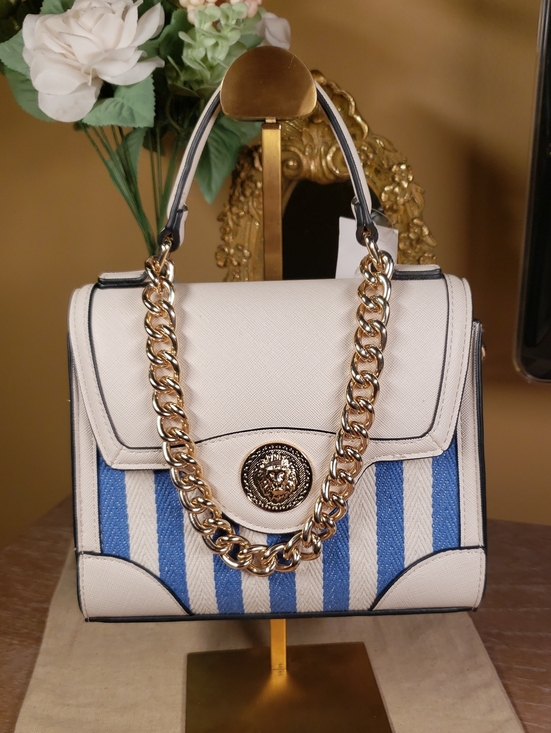 Aldo Handbags - ALDO Blue & White Striped Satchel Crossbody w/ Gold Lion & Chain Accent NWT!